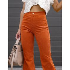 Orange Corduroy Ol High Waist Casual Pants High-waisted Corduroy Pants For Fall, Fall High-waisted Corduroy Pants, Trendy Solid Color Corduroy Bottoms, Trendy Mid-rise Corduroy Bottoms, Casual Mid-rise Corduroy Bottoms, Casual Corduroy Bottoms For Fall, Trendy Non-stretch Corduroy Bottoms, Non-stretch Trendy Corduroy Bottoms, High Waist Corduroy Bottoms For Fall