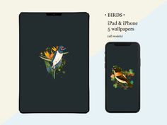 two phones with birds on them next to each other