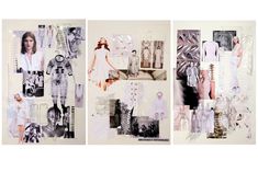 collages of women in white clothing and pictures on the side of a wall