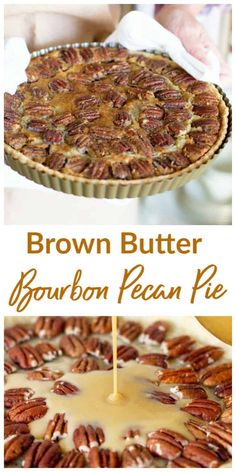 the brown butter bourbon pecan pie is ready to be eaten