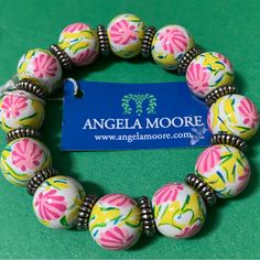 Nwt Angela Moore Pink Scallops Shells Bracelet Lilly Pulitzer Style And Colors Yellow Bracelets With Round Beads For Vacation, Casual Beaded Bracelets For Spring Vacation, Adjustable Multicolor Spring Jewelry, Yellow Round Bead Jewelry For Summer, White Beaded Bracelets For Spring Vacation, Yellow Round Beads Jewelry For Summer, Casual Handmade Yellow Jewelry, Casual Yellow Handmade Jewelry, White Bracelets For Spring Vacation