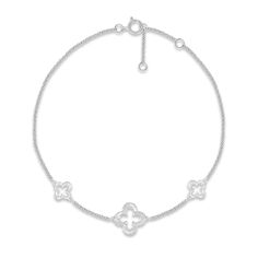 Diamond Open Clover Station Bracelet Sterling Silver 7"|Kay Station Bracelet, Wishlist 2024, Bracelet Sterling Silver, Christmas Wishlist, Spring Rings, Cable Chain, Sterling Silver Bracelets, Cable, Bracelet