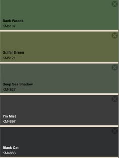 the color scheme for green and brown is shown in three different shades, each with their own name