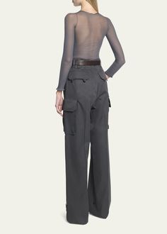 Saint Laurent Wide-Leg Cargo Pants with Leather Belt - Bergdorf Goodman Utility Wide-leg Pants With Belt Loops, High Waist Wide Leg Utility Pants With Belt Loops, High-waisted Parachute Pants With Belt Loops For Work, Wide-leg Cargo Pants With Belt Loops For Workwear, Utility Wide-leg Parachute Pants With Belt Loops, Full Length Cargo Pants For Work, Full-length Parachute Pants With Belt Loops For Work, Utility Wide-leg Cargo Pants With Belt Loops, Fall Wide-leg Parachute Pants With Belt Loops