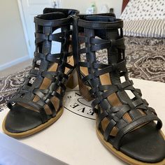 Girls Size 4 Black Sandals With A Small Heel Black Sandals With Cushioned Footbed And Block Heel, Black Closed Toe Synthetic Sandals, Casual Black Open Toe Heels, Black Sandals With Round Toe Medium Width, Black Medium Width Open Toe Sandals, Black Medium Width Synthetic Sandals, Justice Shoes, Sandals Flip Flops, Shoes Black