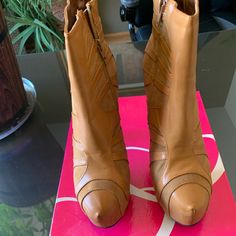 Promiscuos Boots New With Box Brown Synthetic Closed Toe Boots, Brown Closed Toe Synthetic Boots, Brown Ankle-high Boots With 4-inch Heel, Womens Leather Ankle Boots, Granny Boots, Chunky Ankle Boots, Gucci Boots, Bailey Bow Uggs, Bow Boots