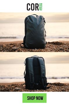 the back pack is sitting on the beach and it's not too big enough to carry