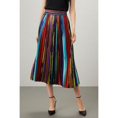 Multicolored printed satin (100% Polyester). A-line. Pull on. 31.5" from waist to hemline. Imported. Fitted Multicolor Skirt For Fall, Chic Multicolor Flowy Pleated Skirt, Multicolor Skirted Bottoms For Fall, Elegant Multicolor Fall Skirt, Multicolor Pleated Flared Skirt, Multicolor Pleated Midi Skirt For Summer, Spring Multicolor Pleated Flowy Skirt, Multicolor Pleated Bottoms For Spring, Multicolor Lined Midi Length Skirt