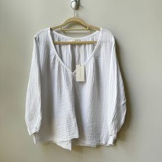 Perfect Summer Blouse. Airy And Soft But Not Transparent. New With Tags. Cotton V-neck Peasant Top For Vacation, Relaxed Fit Split Neck Vacation Blouse, Chic Relaxed Fit V-neck Peasant Top, Relaxed Fit Split Neck Blouse For Vacation, Relaxed Split Neck Blouse For Vacation, Chic V-neck Peasant Top Relaxed Fit, Long Sleeve V-neck Top For Summer Brunch, Relaxed Fit V-neck Blouse For Brunch, Relaxed Fit V-neck Tops For Brunch