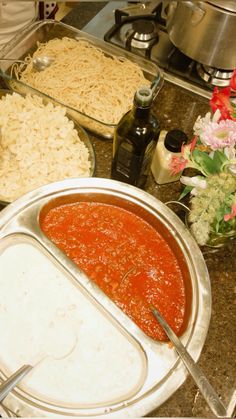 the food is prepared and ready to be served in the buffet style dish, along with other dishes