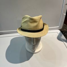 See Pictures For Details Casual Solid Color Hat Bands For Spring, Lightweight Cream Panama Hat Casual Style, Casual Cream Fedora With Flat Brim, Cream Lightweight Panama Hat, Casual Fitted Cream Fedora, Casual Cream Fedora With Short Brim, Casual Adjustable Cream Fedora, Casual Cream Fedora Panama Hat, Casual Adjustable Cream Panama Hat