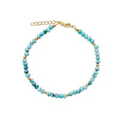 A testament to the serene embrace of a summer's sky, this beaded stacking bracelet captures the very essence of turquoise tranquility. Wear it alone for a subtle pop of color, or layer it with other pieces to craft your own personalized palette of shades. Its flexible design ensures comfort without compromise on style. Gold Plate 6.5" to 7.5" Adjustable Length Waterproof & Tarnish Resistant Nickel- & Lead-Free Blue Beaded Amazonite Bracelets, Blue Beaded Amazonite Bracelet, Turquoise Faceted Beads Bracelets For Beach, Turquoise Amazonite Round Bead Bracelets, Turquoise Friendship Bracelets With Colorful Beads, Everyday Blue Amazonite Bracelets, Blue Amazonite Round Bead Bracelets, Minimalist Turquoise Beaded Friendship Bracelets, Adjustable Blue Amazonite Beaded Bracelets