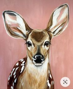 a painting of a deer with antlers on it's face and ears, against a pink background