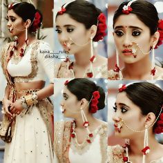 naira “@shivangijoshi18 ❤ ❤” Pithi Ornaments, Naira Hairstyles In Yrkkh, Naira Outfits, Floral Hairstyles, Bridal Dresses Pakistani, Naira Yrkkh, Fresh Flower Jewelry, Bridal Hairstyle Indian Wedding, Dresses Pakistani