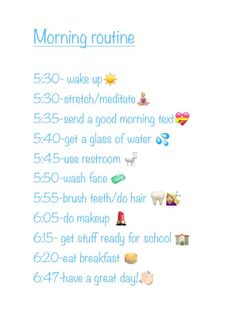 the morning routine is shown in blue and white, with different icons on each side