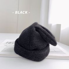 size: Free Size, Color: Black Woolen Cap, Coffee Black, Winter Color, Rabbit Cartoon, Ear Hats, Rabbit Ears, Winter Colors, Winter Knits, Skull Cap