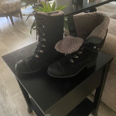 Black Ugg Women Boot Fully Lined Never Worn Size 8 Black Suede Lace-up Boots For Outdoor, Black Outdoor Boots With Faux Fur Lining, Black Boots With Faux Fur Lining For Outdoor, Black Boots With Faux Fur Lining For Fall, Black Suede Lace-up Boots For Winter, Cold Weather Black Leather Boots, Black Leather Boots For Cold Weather, Black High-top Boots With Faux Fur Lining, Trendy Black Boots With Faux Fur Lining