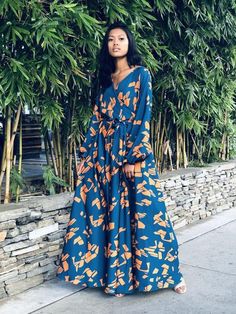 Marieme Dress - Gyraf Blue – diarrablu Summer Modest Outfits, Wrap Dress Maxi, Small Atelier, Dakar Senegal, Create Outfits, Kimono Dress, Long Sleeve Maxi, Dress Maxi, Maxi Wrap Dress