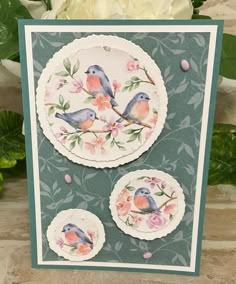 a card with two plates and flowers on it