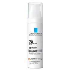 La Roche Posay Anthelios UV Correct Sunscreen Moisturizer SPF 70 is a daily anti-aging face sunscreen lotion that helps correct and protect from signs of sun damage like fine lines and rough skin texture. This SPF 70 sunscreen for face is clinically tested to blend easily into all skin tones. It has a lightweight, non-greasy texture and is oxybenzone-free. Key Ingredients: • Niacinamide: Known for its soothing and restoring properties. • Senna Alata: A tropical leaf extract known to defend the s La Roche Posay Sunscreen, Good Sunscreen For Face, Cystic Acne Remedies, Fade Skin, Sunscreen For Face, Sunscreen For Sensitive Skin, Daily Sunscreen, Facial Sunscreen, Sunscreen Moisturizer