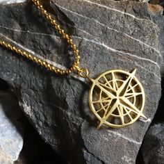 "Beautiful compass pendant for the adventurer in your life. Gold plated copper. Comes with 24\" gold plated zinc alloy ball chain. Pendant is  33mm x 29mm or just a bit over 1\". Necklace is lead and nickel free." Compass Rose Necklace, Red Gothic, Beautiful France, Profile Art, Travel Necklace, The Golden Compass, France Vintage, Compass Pendant, Vintage Jewelry Art