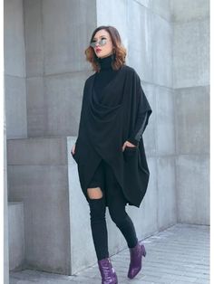 CASUAL ASYMMETRIC INTERSECT CLOAK - rrdeye Casual Long Sleeve Cape For Layering, Chic Long Sleeve Cape For Layering, Oversized Lagenlook Outerwear With Asymmetrical Hem, Casual Black Wrap Outerwear, Oversized Asymmetrical Hem Lagenlook Outerwear, Oversized Asymmetrical Lagenlook Outerwear, Techwear Streetwear, Japanese Street Wear, Tech Wear Fashion