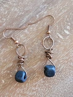 Twisted copper wire and cuboidal black wooden bead earring Handmade Black Copper Earrings, Black Copper Dangle Earrings, Black Wire Wrapped Metal Earrings, Adjustable Black Copper Earrings, Connector Earrings, Wooden Bead Earrings, Pebble Jewelry, Bead Earring, Workshop Ideas