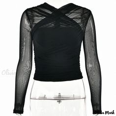 Olivia Mark - Chic Mesh Panel Zipper Sheer Long Sleeve Crop Top Fall Party Top With Zipper Closure, Fall Party Tops With Zipper Closure, Party Top With Zipper Closure And Long Sleeves, Party Tops With Zipper Closure And Long Sleeves, Spring Night Out Tops With Zipper Closure, Spring Top With Zipper Closure For Night Out, Spring Tops With Zipper Closure For Night Out, Black Long Sleeve Crop Top, Silk Scarf Wrap