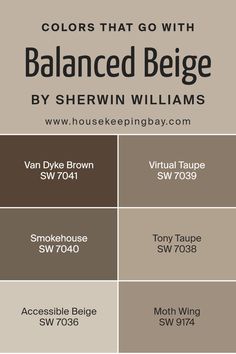 Colors that Go With Balanced Beige SW 7037 by Sherwin Williams Sherwin Williams Hopsack, Smokehouse Sherwin Williams Exterior, Paint Colors That Go With Sw Accessible Beige, Painted Kitchen Cabinets Two Tone, Kitchen Colors Sherwin Williams, Smokey Taupe Sherwin Williams, Balanced Beige Color Palette, Warm Neutral Sherwin Williams Paint, Sherwin Williams Greek Villa Coordinating Colors