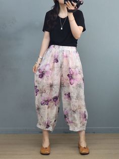 Style: Holiday Material: Ramie Pattern: Printed Length: Cropped Pants/Skirts Closure Type: Elastic Silhouette: Loose Gender: Female Season: Summer #ramie #purple #anklepants #summer Spring Baggy Pants, Spring Wide-leg Baggy Pants, Non-stretch Wide Leg Pants For Summer, Spring Baggy Cargo Pants, Spring Wide Leg Trousers With Loosely Fitted Hips, Spring Baggy Wide Leg Pants With Elastic Waistband, Baggy Wide Leg Pants For Spring, Baggy Straight Pants For Spring, Baggy Cargo Pants For Spring