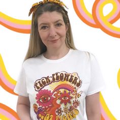 Spread the message of peace with the Stan&Gwyn graphic T-shirt 'Pick Flowers Not Fights'. Get your hippie retro vibe on! Please refer to the size chart in the featured pictures for measurements. Sizes in this t-shirt do tend to be on the small size. Small - UK size 4-6 Width=42.5cmcm Medium - UK size 8-10 Width=44.25cm Large - UK size 12-14 Width =47.25cm XL - UK size 16-18 Width=49.47cm The T-shirt is made from a 155g lightweight 100% ringspun cotton... Soft and breathable. Wash inside out Hippie Cotton T-shirt With Graphic Print, Hippie T-shirt With Retro Print And Short Sleeves, Hippie Short Sleeve T-shirt With Retro Print, Cotton Hippie T-shirt With Graphic Print, Hippie Cotton T-shirt With Retro Print, Hippie Style Relaxed Fit Screen Print T-shirt, Hippie Retro Print Short Sleeve T-shirt, Hippie Retro Print T-shirt For Spring, Hippie Style Relaxed Fit T-shirt With Screen Print