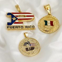 Live proud, carrying your roots everywhere you go. Show off your beautiful homeland in these eye-catching flag charms. -Puerto Rican Coin Width: 25.5mm -Puerto Rican Charm Width: 37.7 mm -Mexico Coin Width: 27.7 mm -Necklace Width: 2.5mm -Benefits: Lightweight, Water Resistant FAST & FREE SHIPPING. Our handmade products are rated very highly by our customers. We work hard with our Quality Control department to ensure the quality you deserve. -New! -Excellent quality. Looks even better in person. Venezuelan Flag, House Of Gold, Puerto Rico Art, Puerto Rican Flag, Pink Pouch, Mexican Flags, Mexico Flag, Patriotic Gifts, Puerto Rican