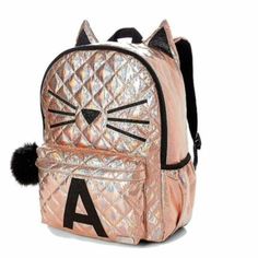 Nwt Justice Girls Quilted Cat Kitty Initial Backpack Rucksack School Bag Rose Gold 12" W X 5" L X 17" H Initial. R Pink Backpack With Cat Design For Students, Cute Backpack With Cat Design For Back To School, Trendy Pink Backpack With Cat Design, Cat Design Backpack For Back To School, Trendy School Backpack With Cat Design, Pink School Backpack With Cat Design, School Backpack With Cat Design, Pink Cat Design Backpack, Cat Design School Backpack