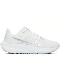 Nike 
White Pegasus 40 Sneakers 
Low-top mesh sneakers in white. 
. Lace-up closure 
. Logo patch at padded tongue 
. Padded collar 
. Silver-tone Swoosh bonded at sides 
. Swoosh printed at heel tab 
. Jersey lining 
. Air Zoom unit at foam rubber midsole 
. Treaded rubber outsole 
Please note that this item may be shipped only within North America. 
Supplier color: White/Metallic 
Upper: textile. Sole: rubber. 
Made in Indonesia. 
241011F128000 
White Pegasus 40 Sneakers default         Sports White Mesh Low-top Running Shoes, White High-top Running Shoes With Breathable Mesh, White Mesh Mid-top Sneakers, White High-top Athletic Fit Running Shoes, White Mesh Sneakers With Athletic Fit, White Mesh Sneakers Athletic Fit, White Mesh Sneakers For Athletic Fit, White Mesh Athletic Fit Sneakers, Athletic Fit White Mesh Sneakers