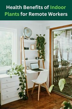 a white desk with a laptop on top of it in front of an open window