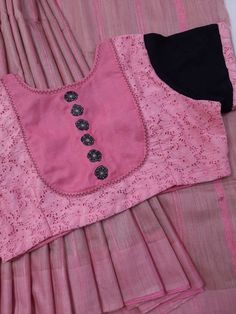 Pink Saree With Black Blouse, Saree With Black Blouse, Ikat Blouse Designs, Saree With Designer Blouse, 50 Blouse Designs, Applique Blouse, Tussar Saree, Cotton Saree Blouse Designs, Traditional Blouse Designs