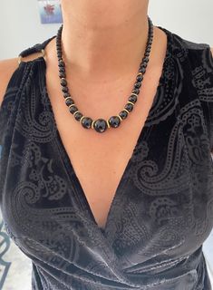 Black Onyx Beaded Handmade Necklace.Black Gemstone and Gold Jewelry for Women. You can wear this unique and elegant necklace with your dressy casual or evening dress. This gemstone necklace is also perfect gift option for your wife , mother or girlfriend. ☀️Dimension: 48 cm +4 cm extention chain If you do not want an extension chain or need additional extension chain, please inform me. 🌈Materials: Onyx,14k gold plated 🔴 30% Discount for 2 items use the code: 2ITEMS30 🔴 35% Discount for 3 or m Elegant Onyx Beaded Necklaces For Formal Occasions, Elegant Onyx Necklace With Black Beads, Elegant Black Necklaces With Polished Beads, Elegant Onyx Beaded Necklaces, Black Beaded Necklaces For Formal Occasions, Elegant Black Necklace With Polished Beads, Formal Black Necklaces With Black Beads, Elegant Black Polished Beads Necklace, Elegant Black Beaded Necklaces With Gemstone Beads