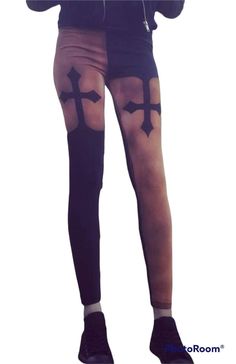 Bleached cross/upside down cross leggings, black/punk, gothic style. Suitable for summer, spring, autumn, sports, yoga, leisure etc. The leggings are from the ONLY brand and are therefore well made and of the best quality. The fit is slim and it has a good length (not too short), the waistband is elastic. It consists of 95% cotton and 5% elastane. The leggings have a high and wide waistband (waist width approx. 3.5-4 cm). The following sizes are available: S = EU 36 = UK 8 = US 4 M = EU 38 = UK Grunge Leggings For Halloween Alternative Fashion, Punk Style Stretch Legwear For Cosplay, Alternative Stretch Leggings For Halloween, Alternative Stretch Legwear For Cosplay, Stretch Alternative Style Leggings For Streetwear, Grunge Stretch Leggings For Alternative Fashion, Black Stretch Leggings For Alternative Fashion, Stretch Alternative Legwear For Cosplay, Festival Stretch Black Leggings