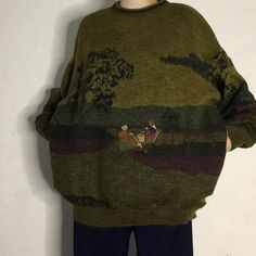 This grandma aesthetic sweater featuring an embroidered scene of two fisherman in a boat. Earthy green tones and detailed stitching give it a rustic, vintage appeal Size:• S: Bust: 114cm/ 44.9 in, Length: 69cm/ 27.2 in, Sleeves: 72cm/ 28.3 in• M: Bust: 118cm/ 46.5 in, Length: 70cm/ 27.6 in, Sleeves: 74cm/ 29.1 in• L: Bust: 122cm/ 48.0 in, Length: 71cm/ 27.9 in, Sleeves: 76cm/ 29.9 inMaterial: Acrylic Y2k Aesthetic Clothes, Fawn Print, Fisherman Knit Sweater, E Girl Clothes, Grandma Aesthetic, Aesthetic Sweaters, Cottagecore Clothes, Micro Shorts, Argyle Sweater Vest