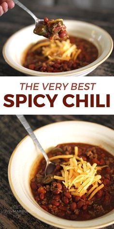 the very best spicy chili recipe is made with only three ingredients, including beans and cheese