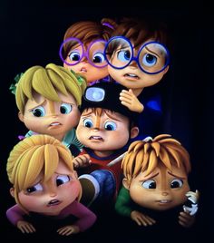 a group of cartoon characters with glasses on their heads and one looking at the camera