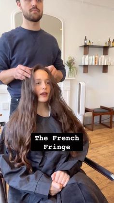 The French Fringe, Long Hair Long Fringe, Fringe Haircut Women Medium, French Fringe Hair, French Haircuts Long, Long Hair With Bangs French, Long French Fringe, Hairstyles For Fringe Bangs, French Haircut Bangs