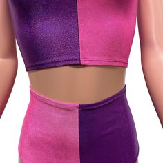 The perfect rave outfit that includes our high-waisted hot pants and crop tank in purple and pink sparkle spandex. Stretch Purple Club Bottoms, Stretch Purple Bottoms For Club, Purple Stretch Bottoms For Club, Pink Fitted Rave Crop Top, Fitted Pink Rave Crop Top, Fitted Purple Bottoms For Club, Fitted Pink Crop Top For Rave, Purple Rave Festival Bottoms, Purple Stretch Bottoms For Cheerleading