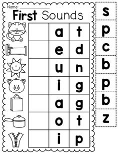 the first sounds worksheet for beginning with letters and numbers to help students learn how to