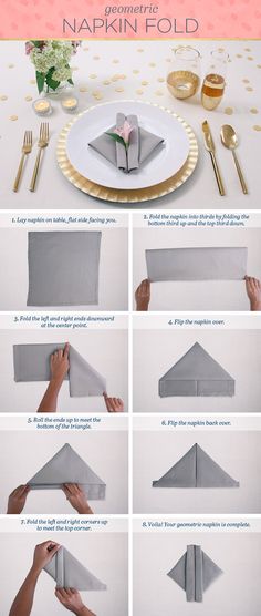 instructions to fold napkins on top of each other and place them in front of the table