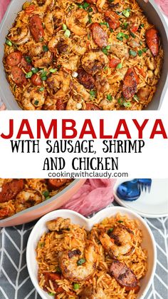 jambalya with sausage, shrimp and chicken in a heart shaped dish