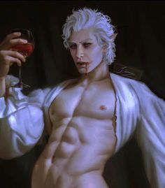 a painting of a man with white hair holding a wine glass in his right hand