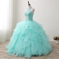 Mint Quinceanera Dresses, Quinceanera Dresses Mexican, Prom Dress Halter, Ruffles Skirt, Ball Gown Prom Dress, Pretty Quinceanera Dresses, Sweet 15, Mexican Dresses, Gown Prom