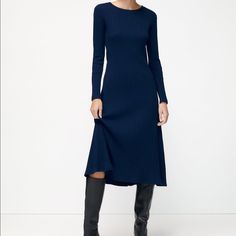 Blue Zara Dress, Size Small Midi Dress Boots, Dark Blue Midi Dress, Zara Blue Dress, Dress Boots, Ribbed Midi Dress, Zara Dress, Blue Midi Dress, Sleeveless Tank Top, Zara Dresses