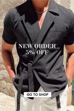 Men's Solid Color Cotton Linen Casual Lace Up Fashion Loose Shirt Slim Fit V-neck Shirt For Summer, Slim Fit Collared Top For Summer, Collared Slim Fit Top For Summer, Cotton Top With Lapel Collar For Summer, Summer Cotton Tops With Lapel Collar, Summer Cotton Top With Lapel Collar, Black Lapel Collar Tops For Spring, Fitted Tops With Casual Collar For Workwear, Summer Crew Neck Shirt For Workwear